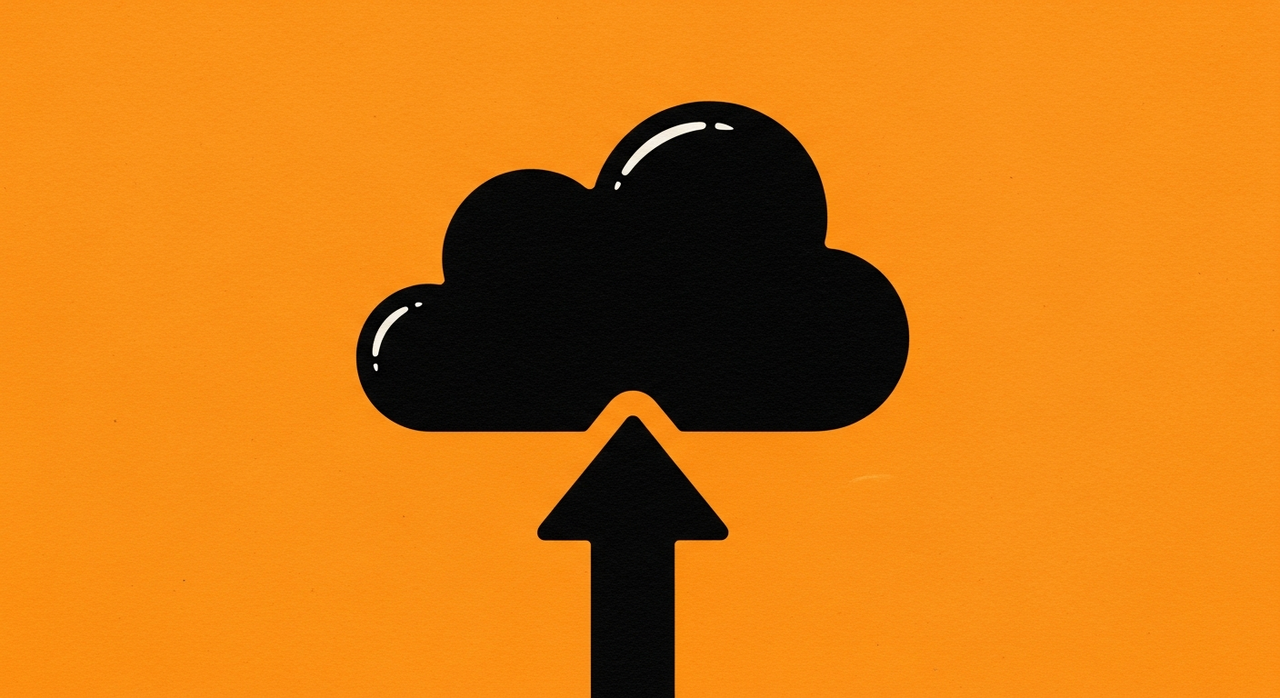 An abstract cloud symbol with an upward-pointing arrow, indicating data upload or storage.