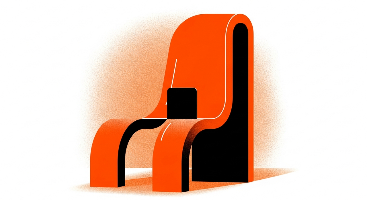 Geometric abstraction of a chair with rounded elements and a solid seat.