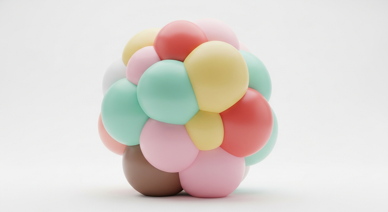 A large, abstract, organic-looking sculpture composed of interconnected rounded geometric shapes.