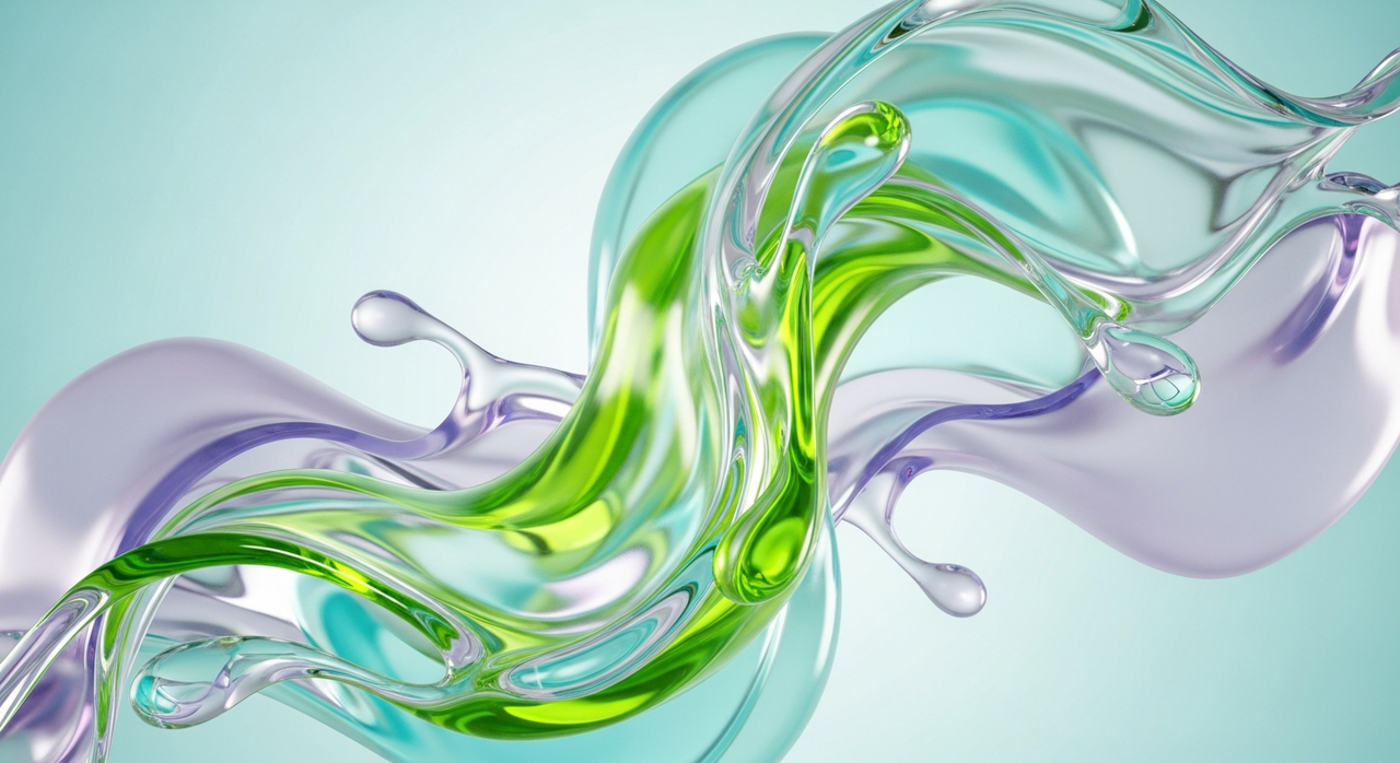A dynamic abstract fluid splash, frozen in motion with transparent and opaque elements.