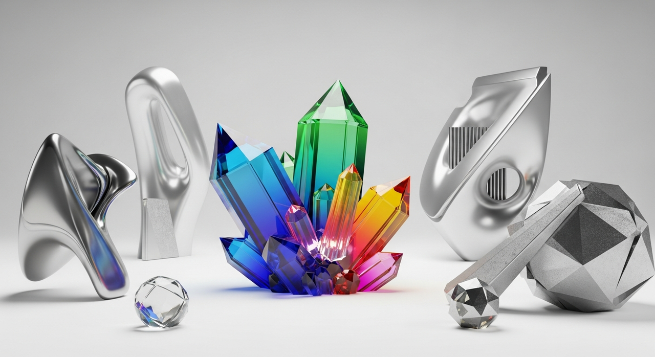 A vibrant, translucent crystalline structure emerging from a pristine white surface.