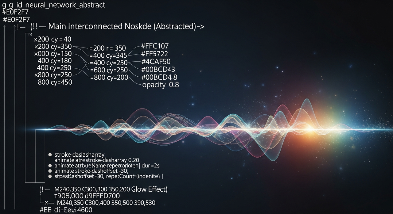 Abstract representation of a neural network with glowing information flowing between interconnected nodes.